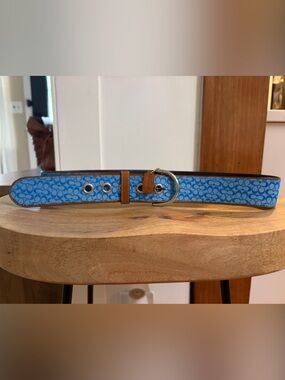 Coach Signature Pattern Leather Belt with Tan Trim